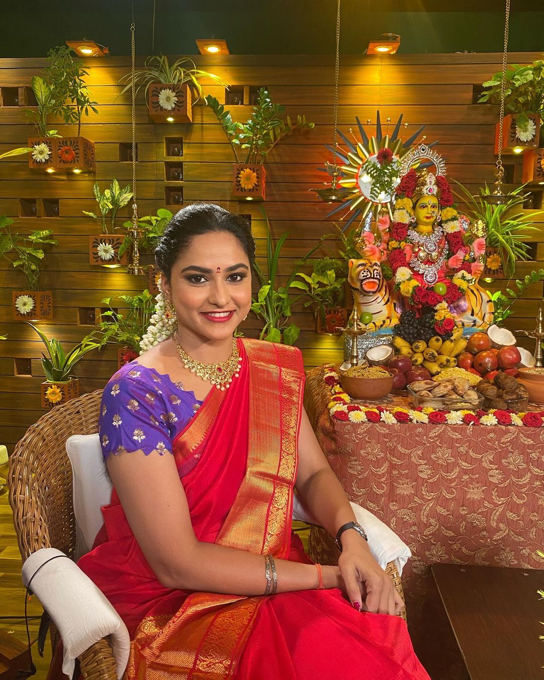 Telugu Tv Anchor Kasi Annapurna Stills in Red Saree